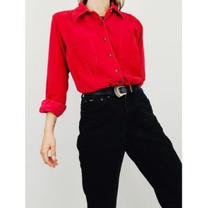 Vintage Corduroy Button-Down Top in Red | Size XL